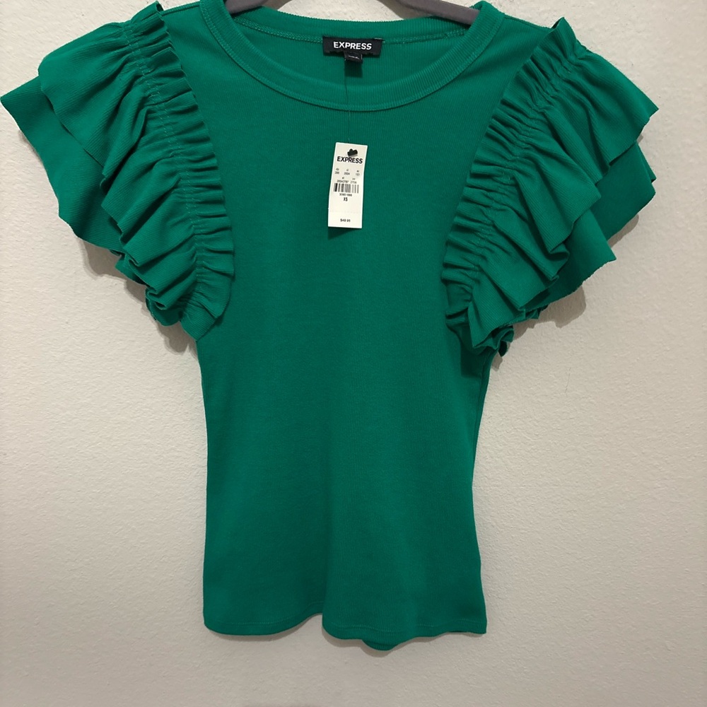 NWT Express Green Ruffled Top XS